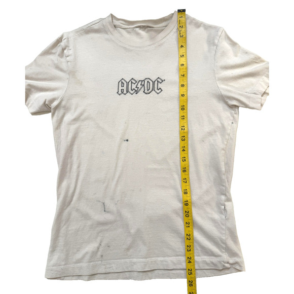 AC/DC Shirt Womens Small White Band Rock Graphic Back Print Thrashed Y2K Fader - Picture 7 of 10